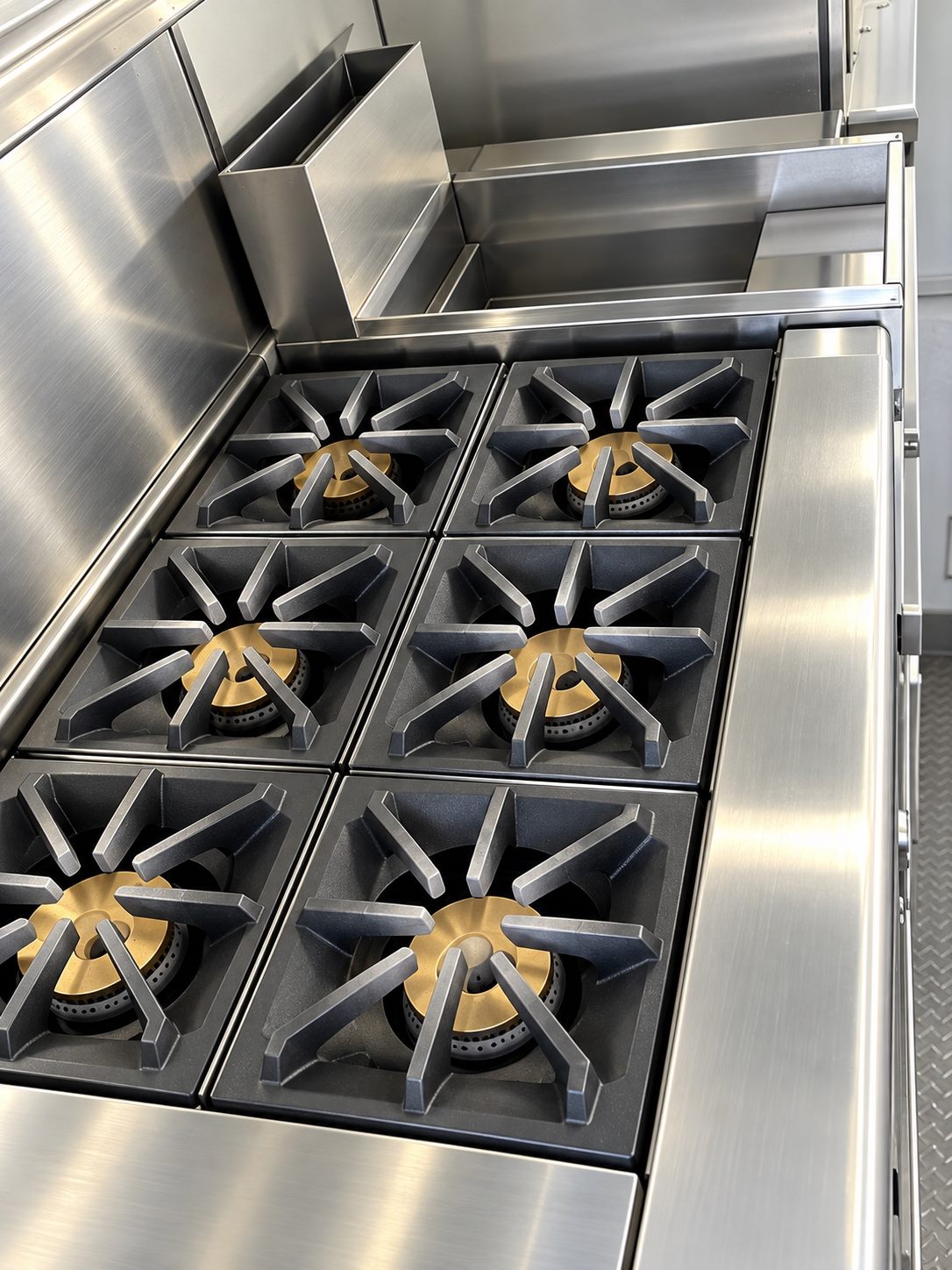 24 ft mobile kitchen trailer detail reference showing commercial six burner gas range