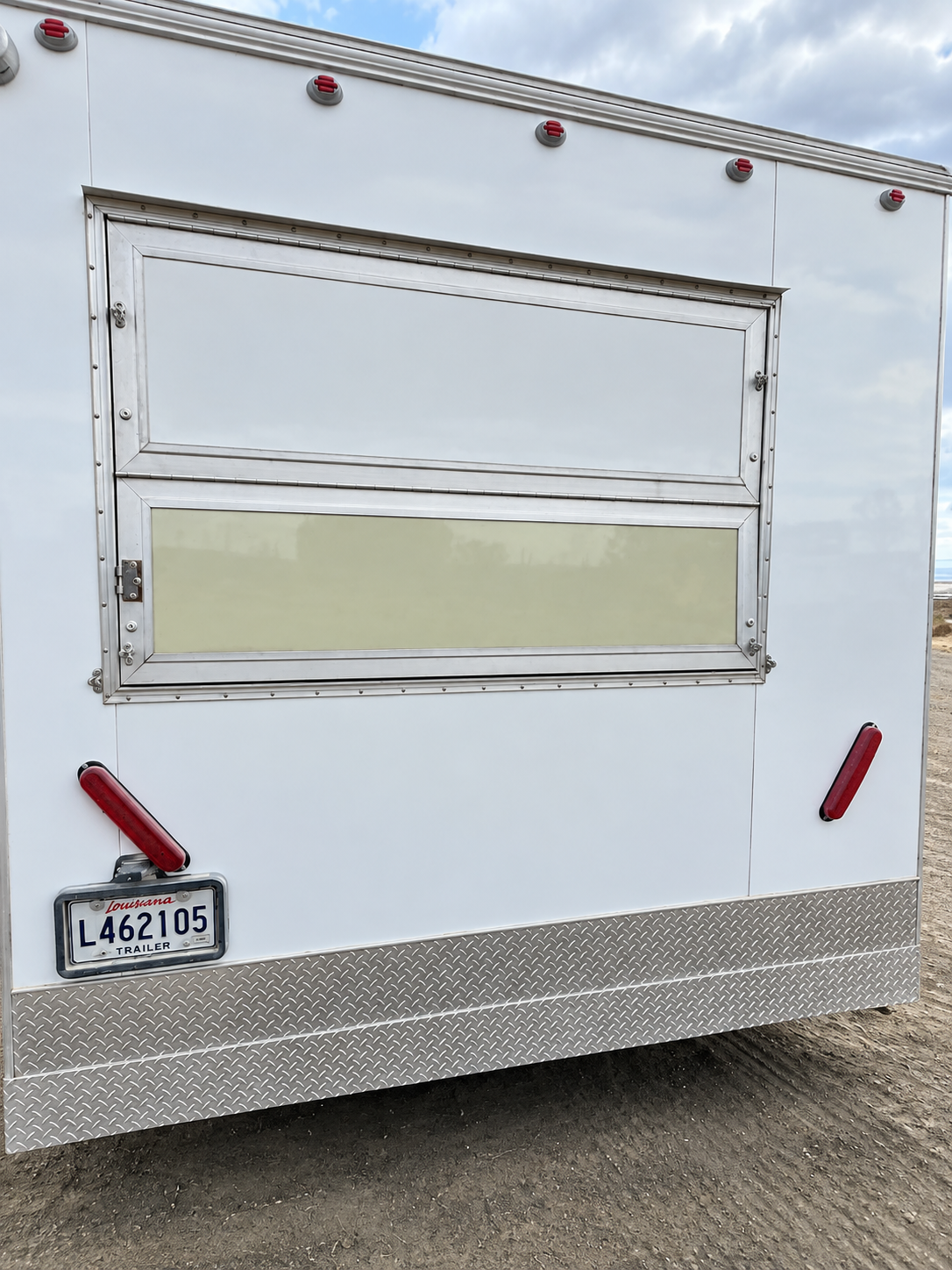 Approved 24 ft mobile kitchen trailer exterior with a service window