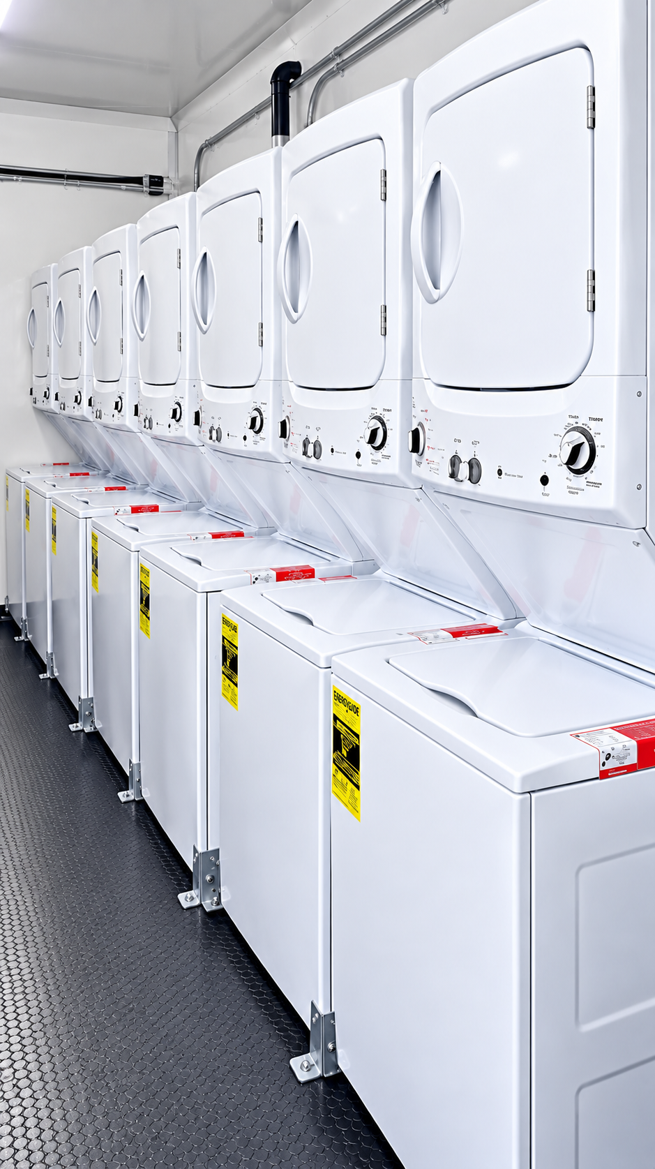 Approved mobile laundry trailer washer and dryer interior