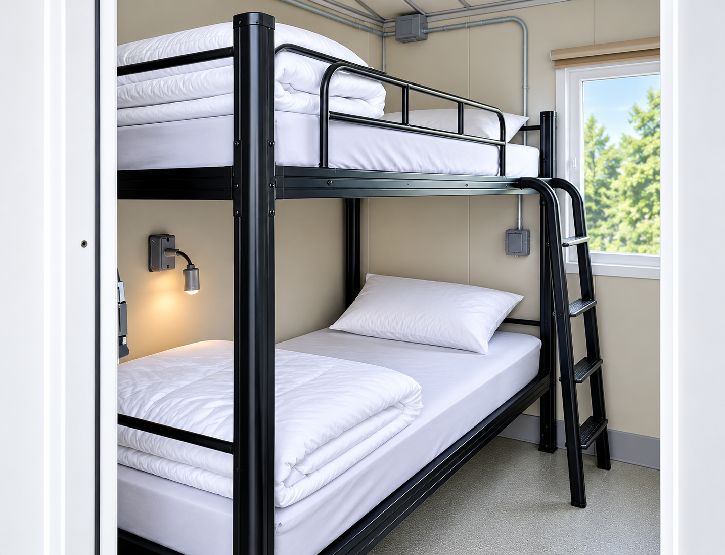 Approved two-stall sleeper trailer bunk interior